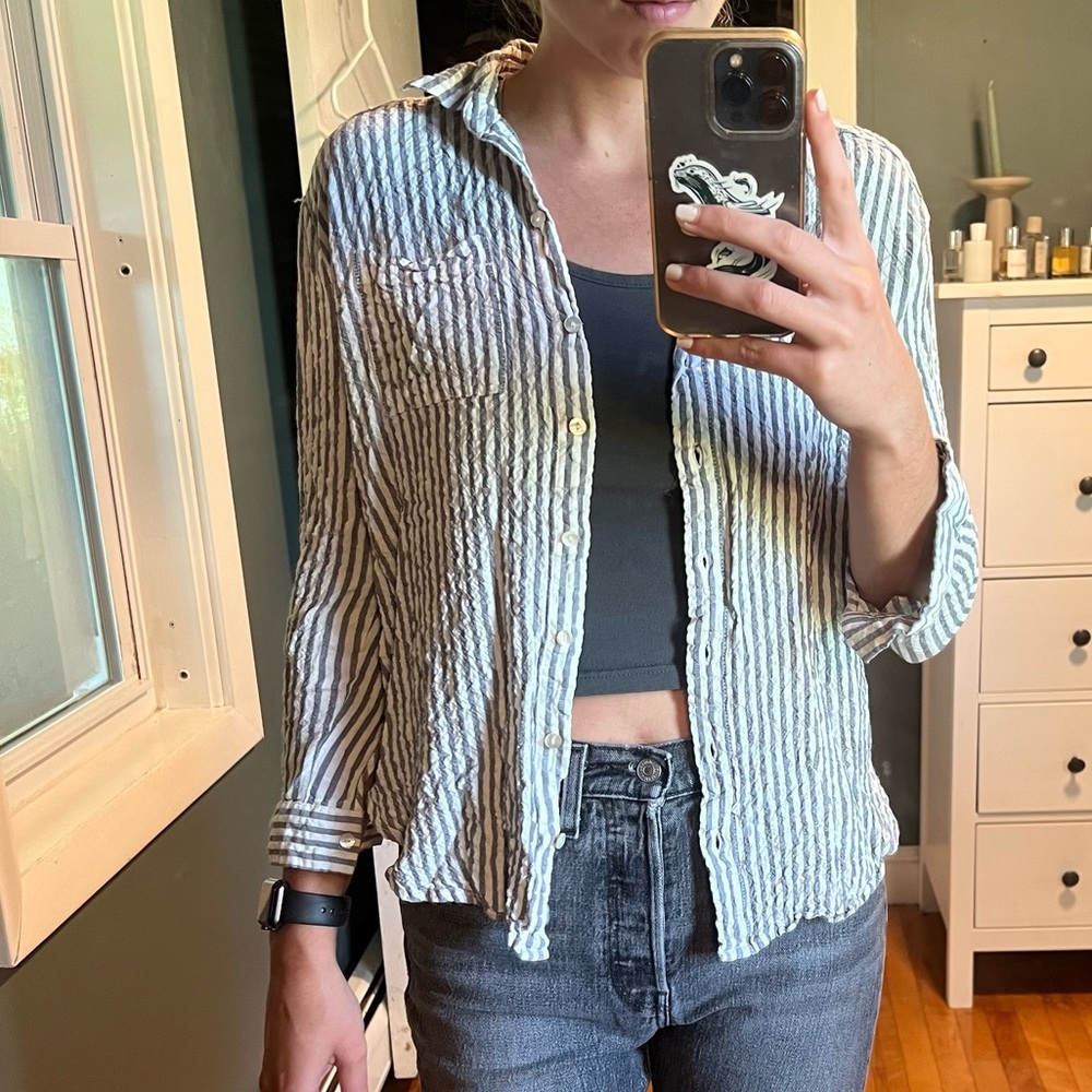 Blue and White Button Up